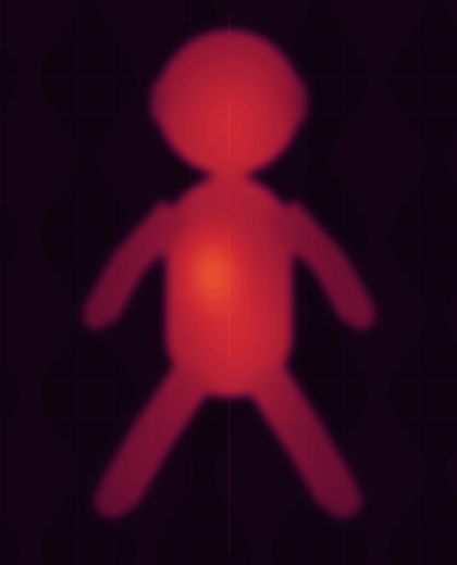 Animated thermal view of a monitored baby gently moving side to side and breathing